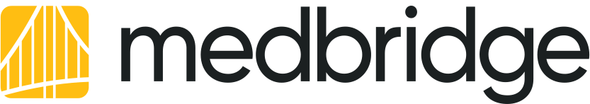 Medbridge logo with a yellow abstract design and "medbridge" in bold black letters.